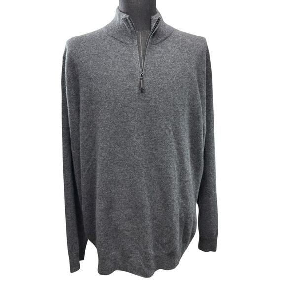 Daniel Hechter Paris 100% Cashmere Sweater Mens XXL Mock Neck 1/4 Zip Gray NWT - Picture 1 of 10